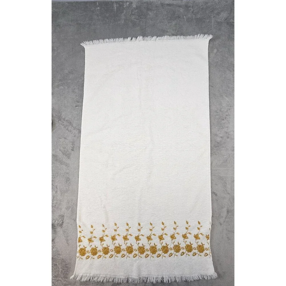 Vintage Dundee Rose‎ Gold Embroidered Towel Set 1 Bath 1 Hand 2 Washcloths USA